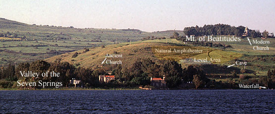 Mount of Beatitudes from the Sea of Galilee